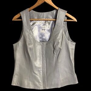 Vintage Y2K Caché Silver/Gray Leather Satin Lined Hidden Zipper Vest Size 10